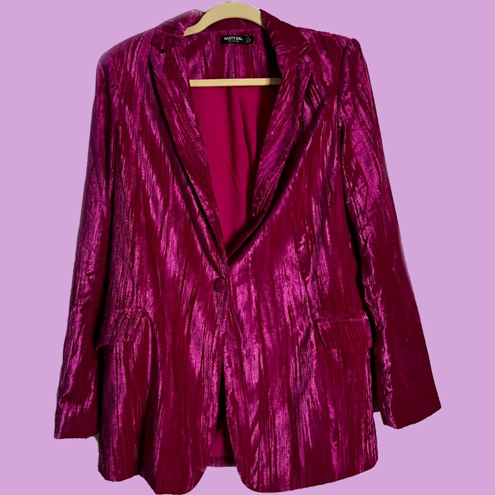 Nasty Gal Single Breasted Crushed Velvet Blazer